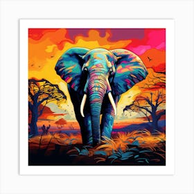 Elephant At Sunset 1 Art Print