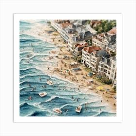 Aerial Beach View Watercolour Art Print 4 Art Print