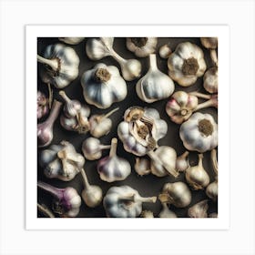 Garlic Cloves On Black Background 1 Art Print