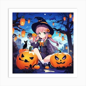 sexy anime girl with pumpkins Art Print