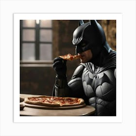 Batman Eating Pizza Art Print