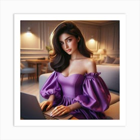 Asian Woman In Purple Dress 1 Art Print