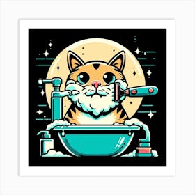 Cat Taking A Bath Art Print