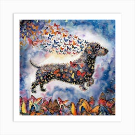 Dachshund With Butterflies Art Print