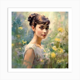 Portrait Of Audrey Hepburn - Monet Style2 Art Print