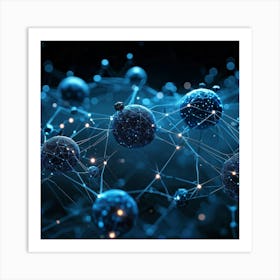 Blueish Abstract Network Of Interlinked Nodes Floating In Three Dimensional Space Showcasing Futuri (1) Art Print