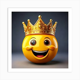 Firefly 3d Smiley Face Emoji With Gold Crown On Gray Background 69084 Art Print