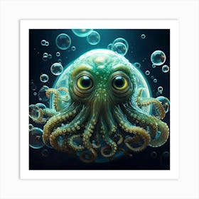 Firefly Adorable Cthulhu Floating Among Shimmering Soap Bubbles 33041 Art Print