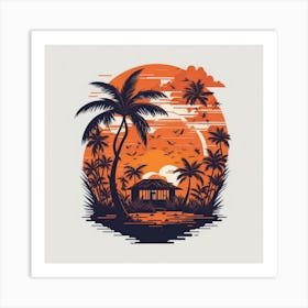 Sunset With Palm Trees 2 Art Print