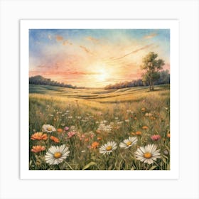 Sunset In The Meadow Art Print