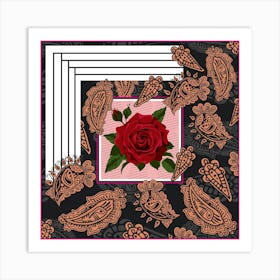 Red Rose With Paisley Art Print