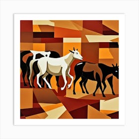 Cattle On The Move Cubism Style Art Print