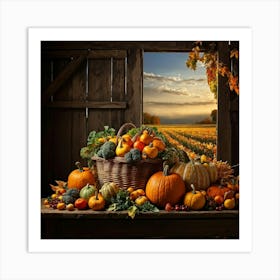 Abundant Autumn Harvest Fresh Seasonal Vegetables Cornucopia Overflowing Pumpkin Centerpiece Nat (3) Art Print