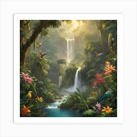 Tropical Jungle Waterfall Paintings Art Print 1 Art Print