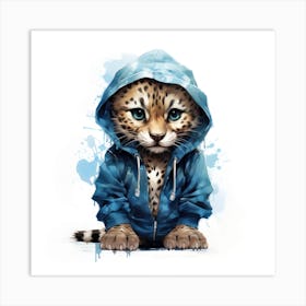 Watercolour Cartoon Jaguar In A Hoodie Art Print