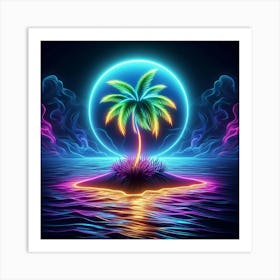 Neon Oasis Moonlit Palm Art Print