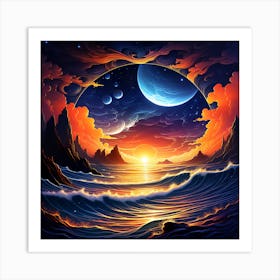 Sunset Over The Ocean 1 Art Print