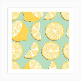 Lemon Pattern On Green Square Art Print