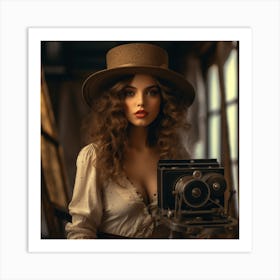 Vintage Girl With Camera 2 Art Print