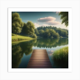 Pier In A Lake Art Print