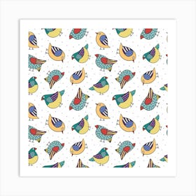 Seamless Pattern With Hand Drawn Bird Black Art Print