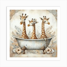 Giraffe Oasis: A Tub with a View Art Print