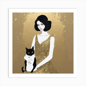 Gold And Black Cat Art Print