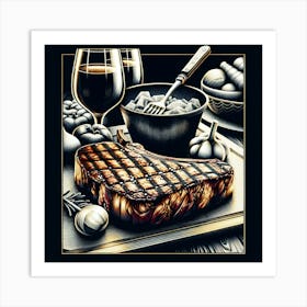 Steak And Wine Art Print