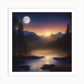 Moonlight In The Mountains 1 Art Print