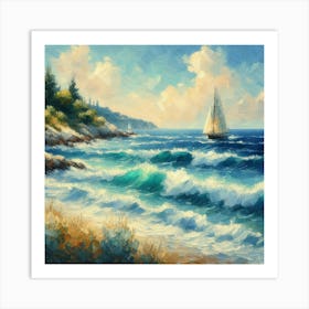 Sailboat On The Sea, Acrylic Painting Style 3 Art Print