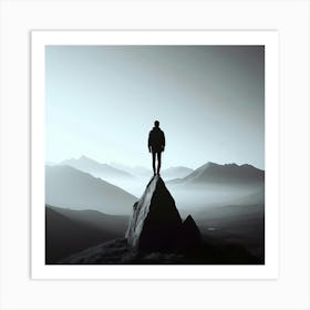 Man Standing On Top Of Mountain Art Print