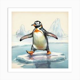 Penguin On Ice 2 Art Print