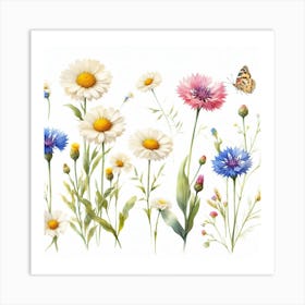 Flowers of chamomile and cornflower 2 Art Print