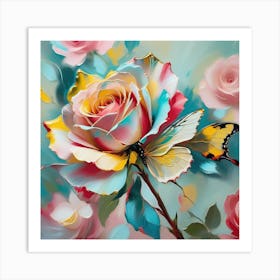 Roses And Butterflies 5 Art Print