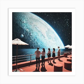 Group Of People Looking At A Planet Art Print