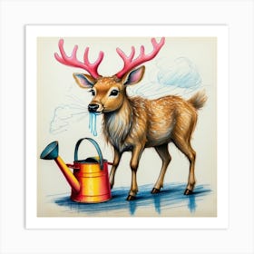 Deer With Watering Can Art Print