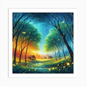 Fireflies In The Forest 3 Art Print