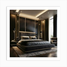 A High End Luxury Bedroom With Black Décor Art Print