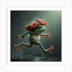 Frog With Flowers Art Print