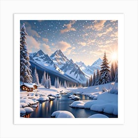 Snowy Mountain Scene Art Print