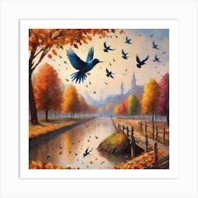 Birds Flying Over A River Art Print