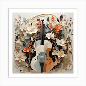 Violin With Flowers Art Print