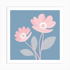 A White And Pink Flower In Minimalist Style Square Composition 162 Art Print