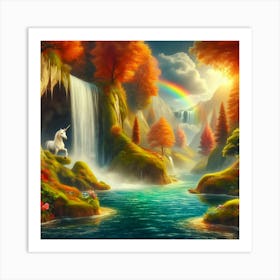 Unicorn In The Waterfall Art Print