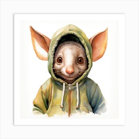 Watercolour Cartoon Aardvark In A Hoodie Art Print