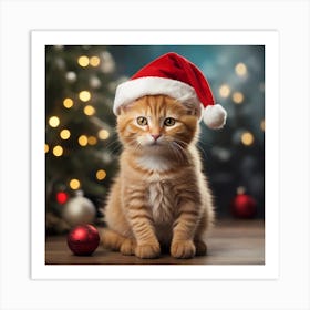 Christmas Cat In Santa Hat Art Print