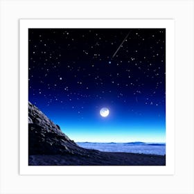 Moon Casting A Silvery Glow On The Horizon Positioning Of This Celestial Body Suggests Its Ascent O Art Print