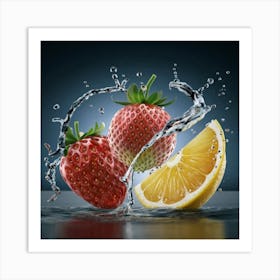 Splashing Strawberries Art Print