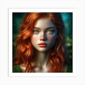 Red Haired Girl With Green Eyes Art Print