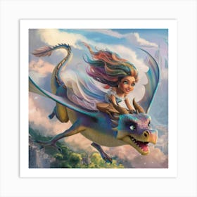 Princess Riding A Dragon Art Print